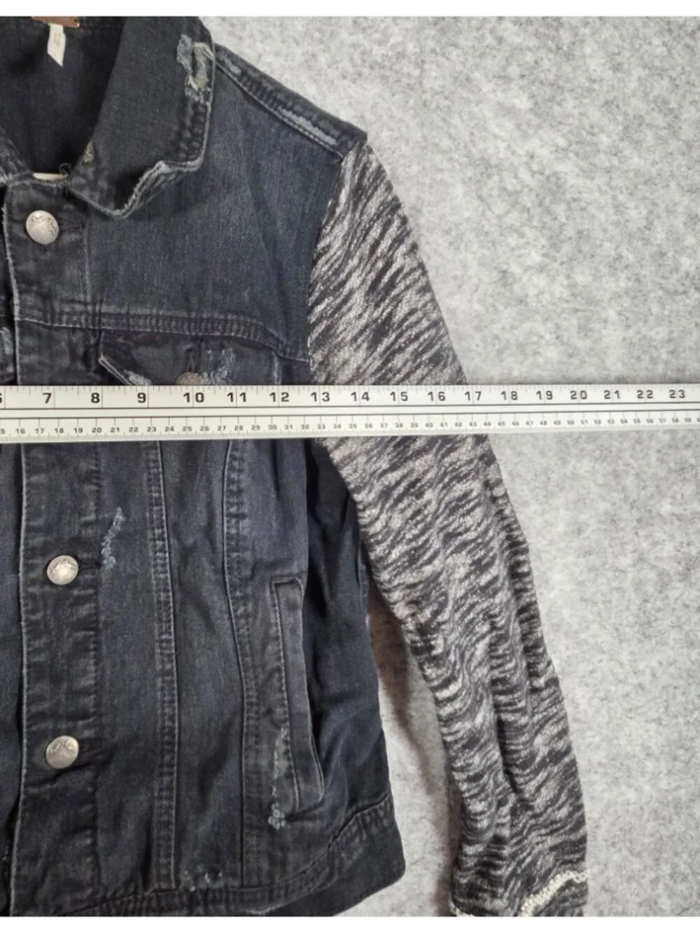 Free People Denim Jacket Layered Knit Hooded Dark Washed Women's Size Small - Picture 4 of 9